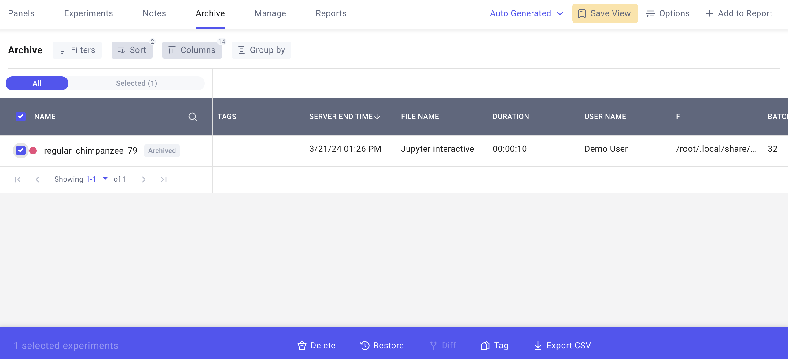 Comet Experiment Management - Archive page