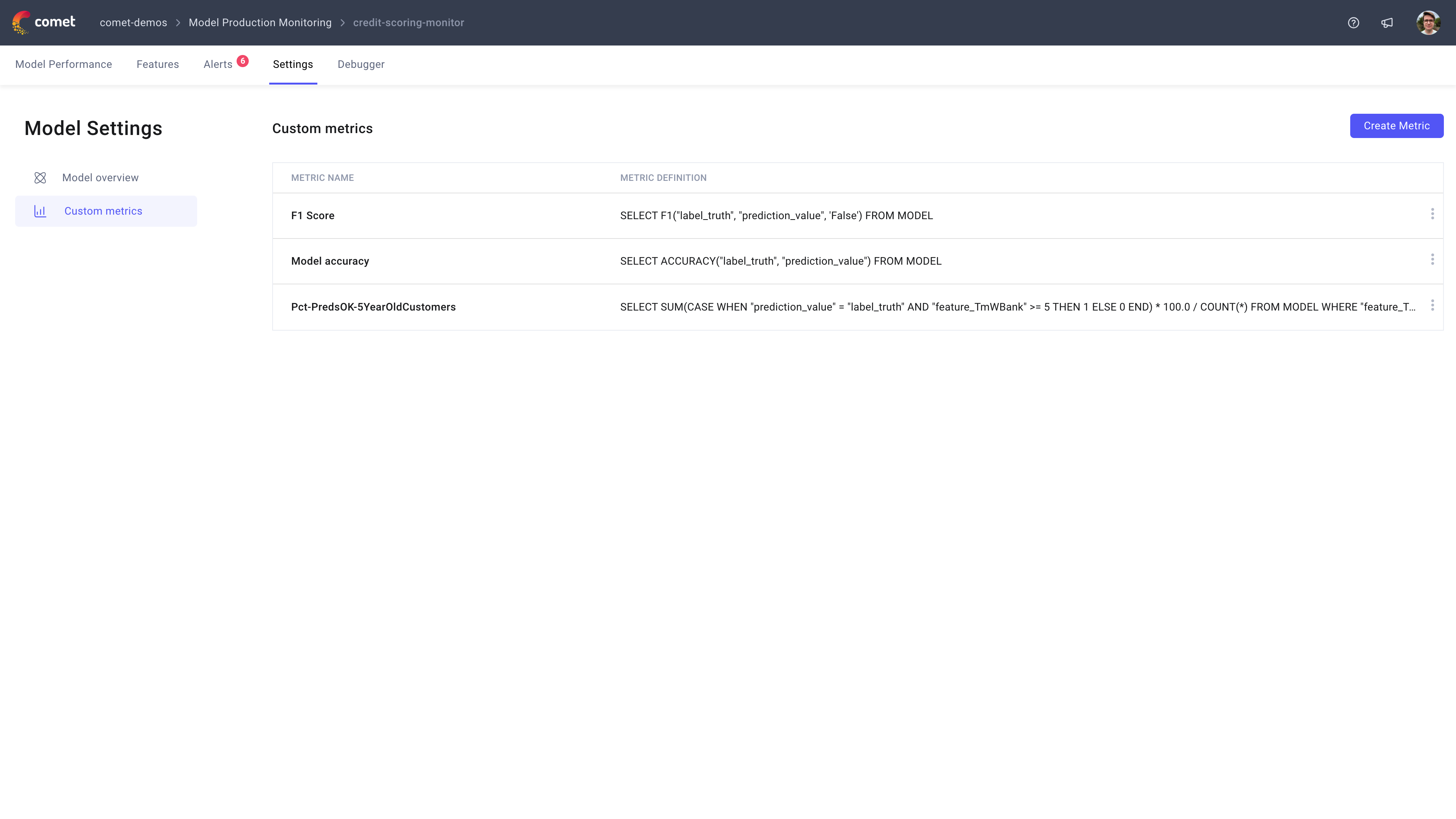 MPM Custom Metrics Settings